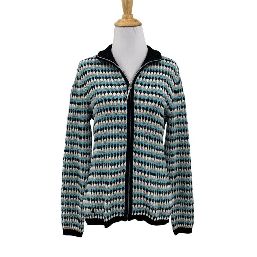 Daily Sports Cardigan Womens S Small Black Blue Jolin Knit Open Stitch Sweater